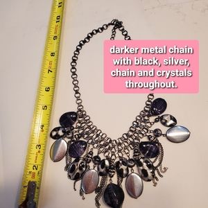 Necklace - black, leopard, chain, crystals